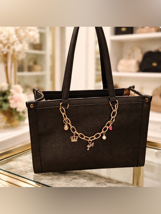 Juicy Couture Handbags - Juicy Couture Black Monogram Tote Bag Gold Chain Charm Shoulder Purse